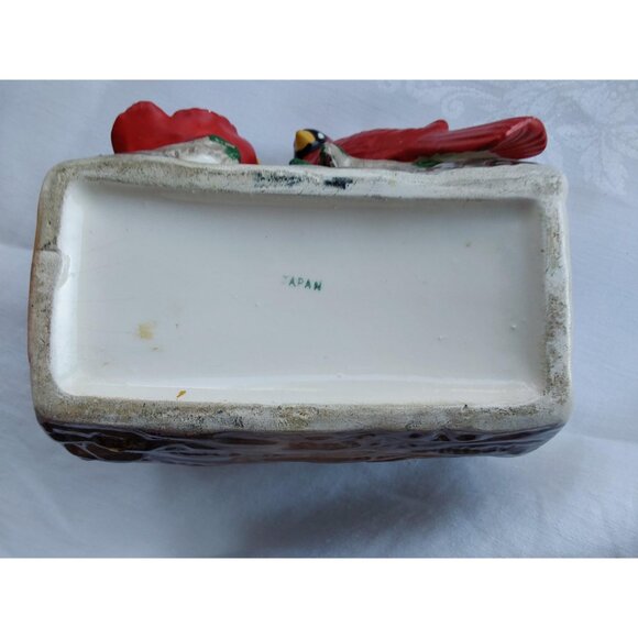 Vintage 1970s Cardinal bird ceramic planter hollow log design no chips or cracks - Picture 5 of 8